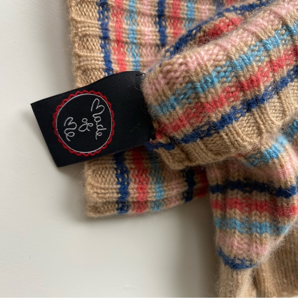 Women’s 💯 cashmere Tan and Multicolor Fingerless Gloves.  Used - Picture 4 of 4
